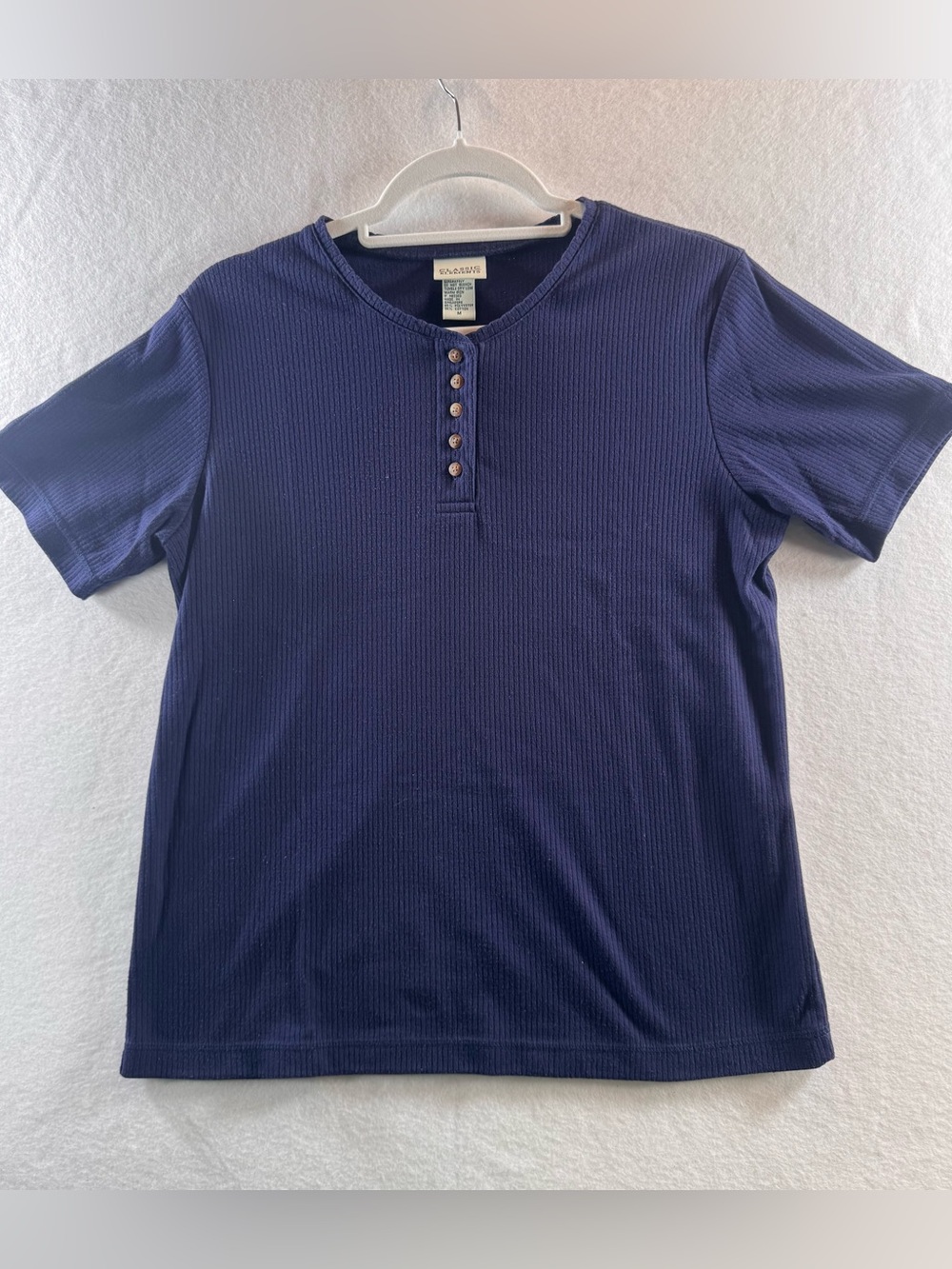 Classic Elements Women’s Medium Navy Ribbed Henley Shirt